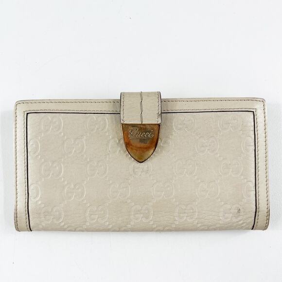 Gucci Guccissima GG Continental Long Rectangle Leather Wallet Cream - Picture 1 of 12